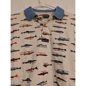 Vintage Higher State Polo Short Sleeve Shirt Mens XL Fishing Fish Salmon Cotton